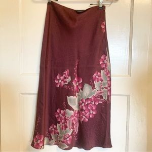 Silk skirt burgundy floral